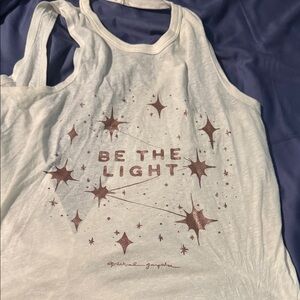 Spiritual Gangster “Be The Light” White Graphic Tank with Rose Gold Stars
